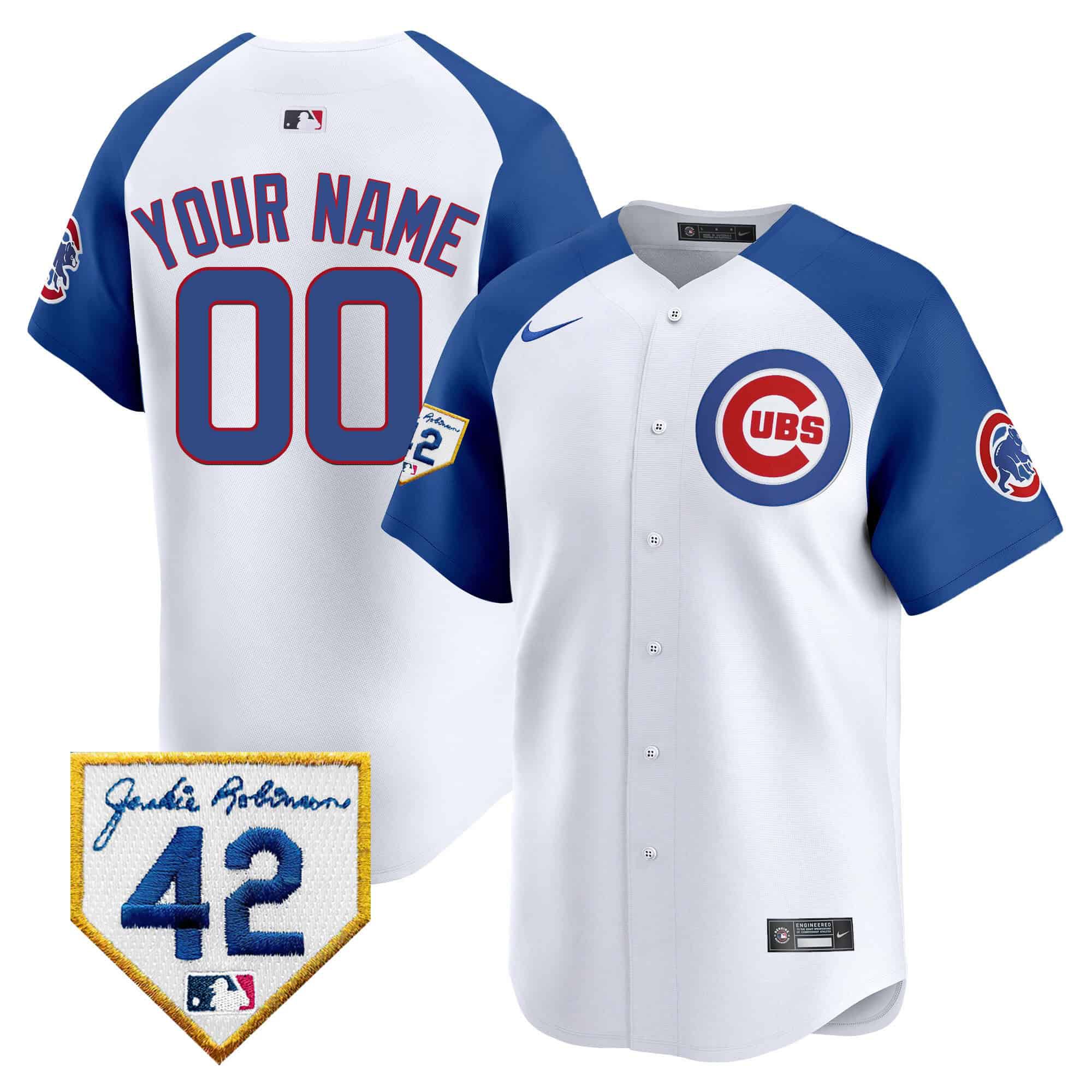 Men Chicago Cubs White Nike 2024 Jackie Robinson Patch Vapor Premier Limited Custom MLB Jersey style 1